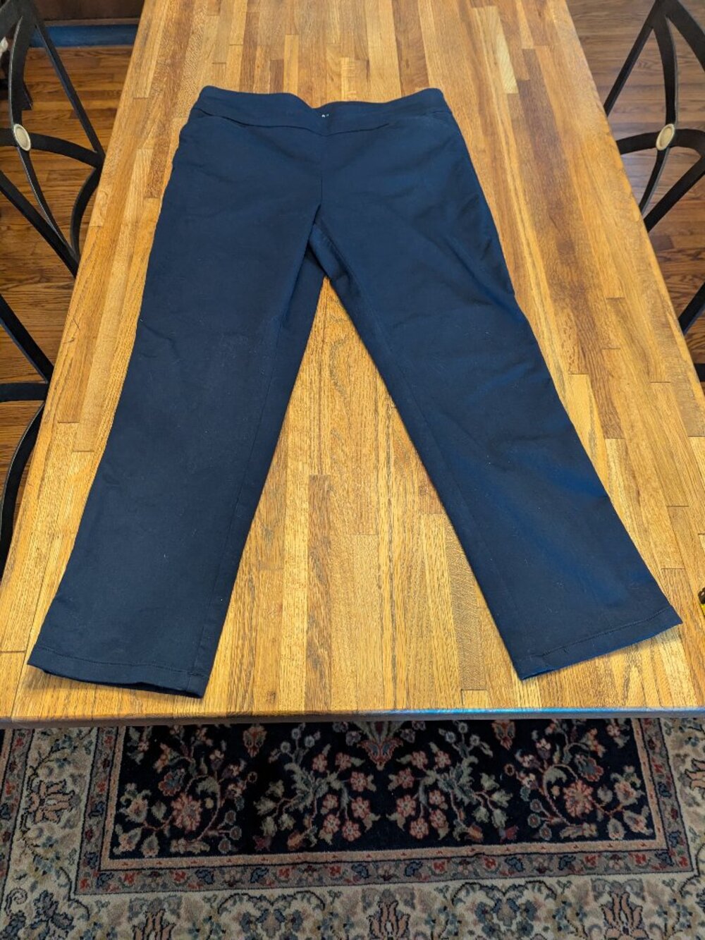 Flattering Flat Front Navy Blue Pull On Pants w/ Pockets Front & Back
